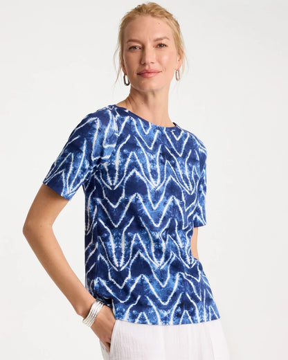 Chico's Everyday - Tie Dye Chevron Pima Elbow Sleeve Tee Passport Blue