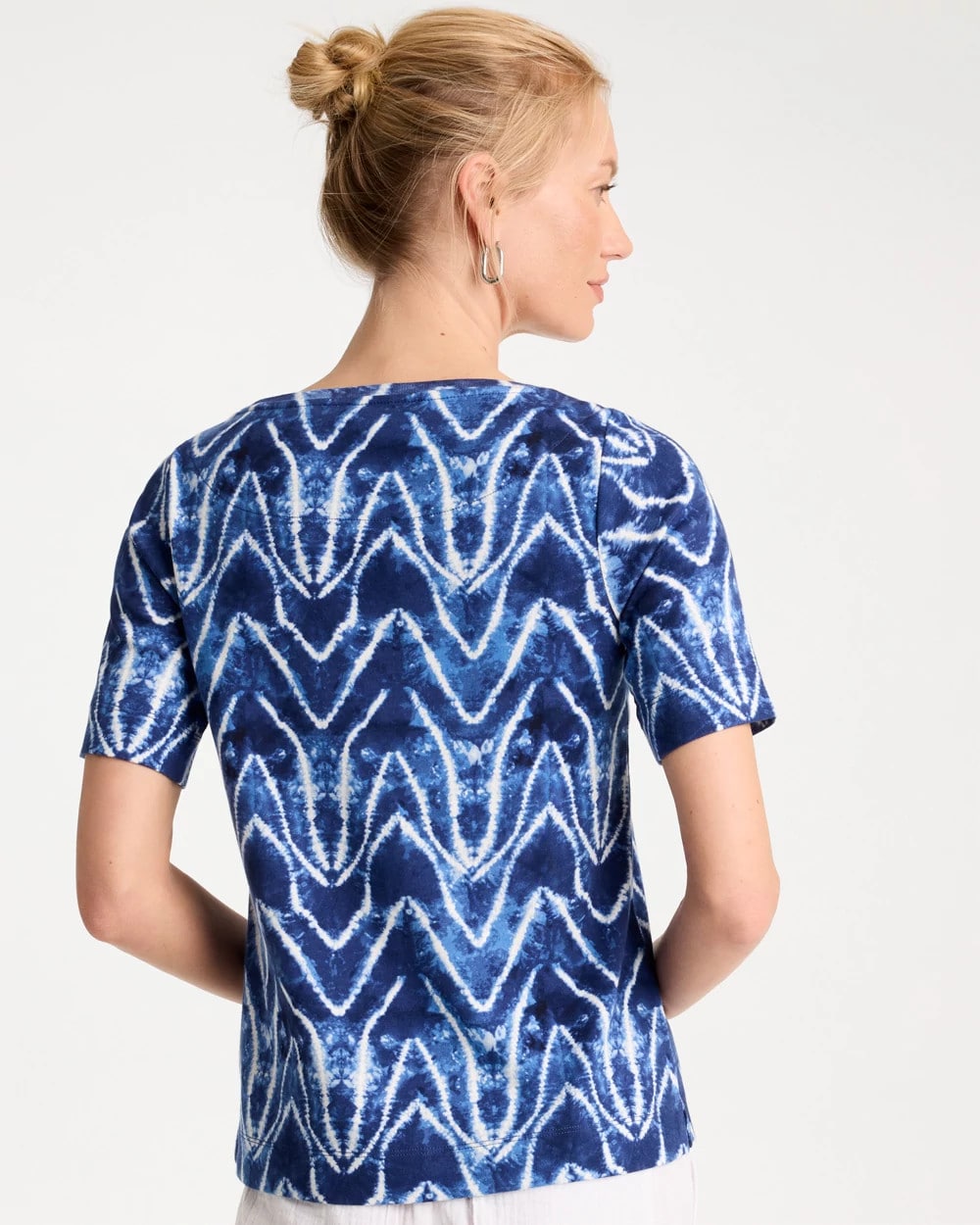 Chico's Everyday - Tie Dye Chevron Pima Elbow Sleeve Tee Passport Blue