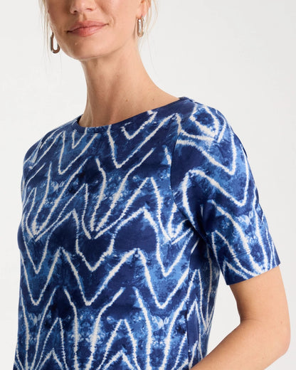 Chico's Everyday - Tie Dye Chevron Pima Elbow Sleeve Tee Passport Blue