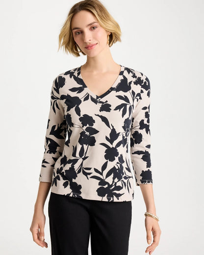 Chico's Value - Cotton Stretch 3/4 Sleeve Floral Tee Black