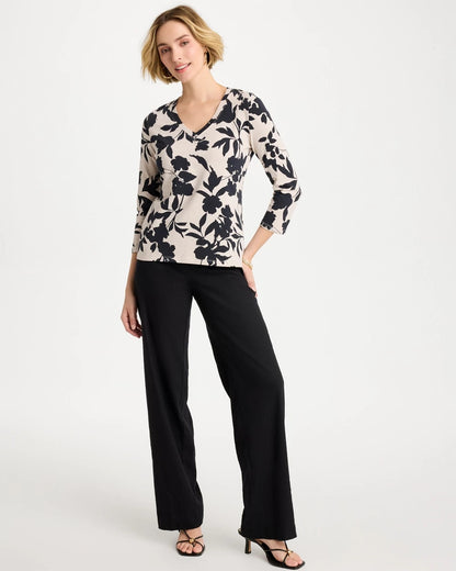 Chico's Value - Cotton Stretch 3/4 Sleeve Floral Tee Black