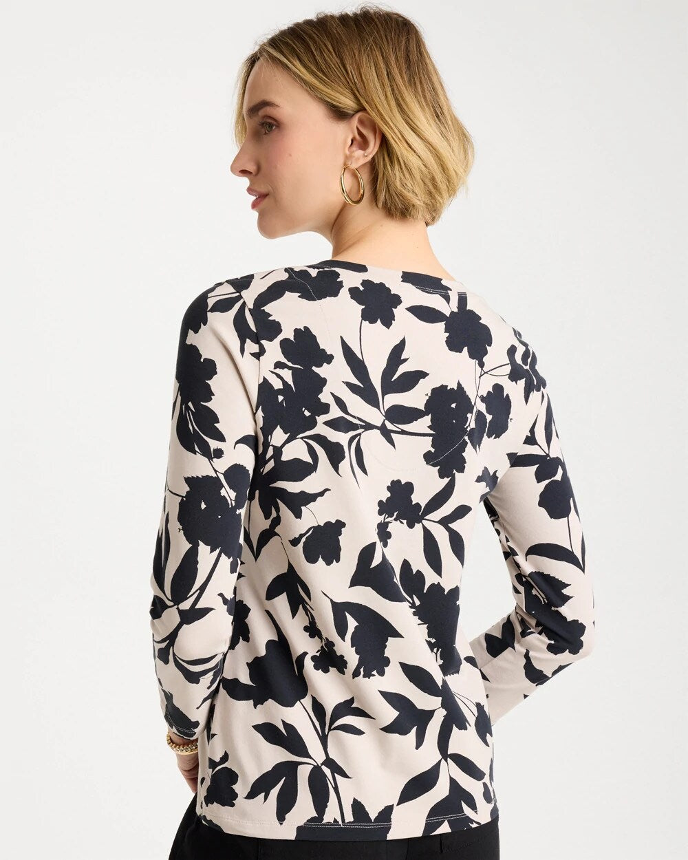 Chico's Value - Cotton Stretch 3/4 Sleeve Floral Tee Black