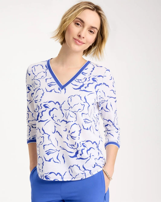 Chico's Quality - Zenergy® Slub Knit Mesh Trim Tee Amparo Blue