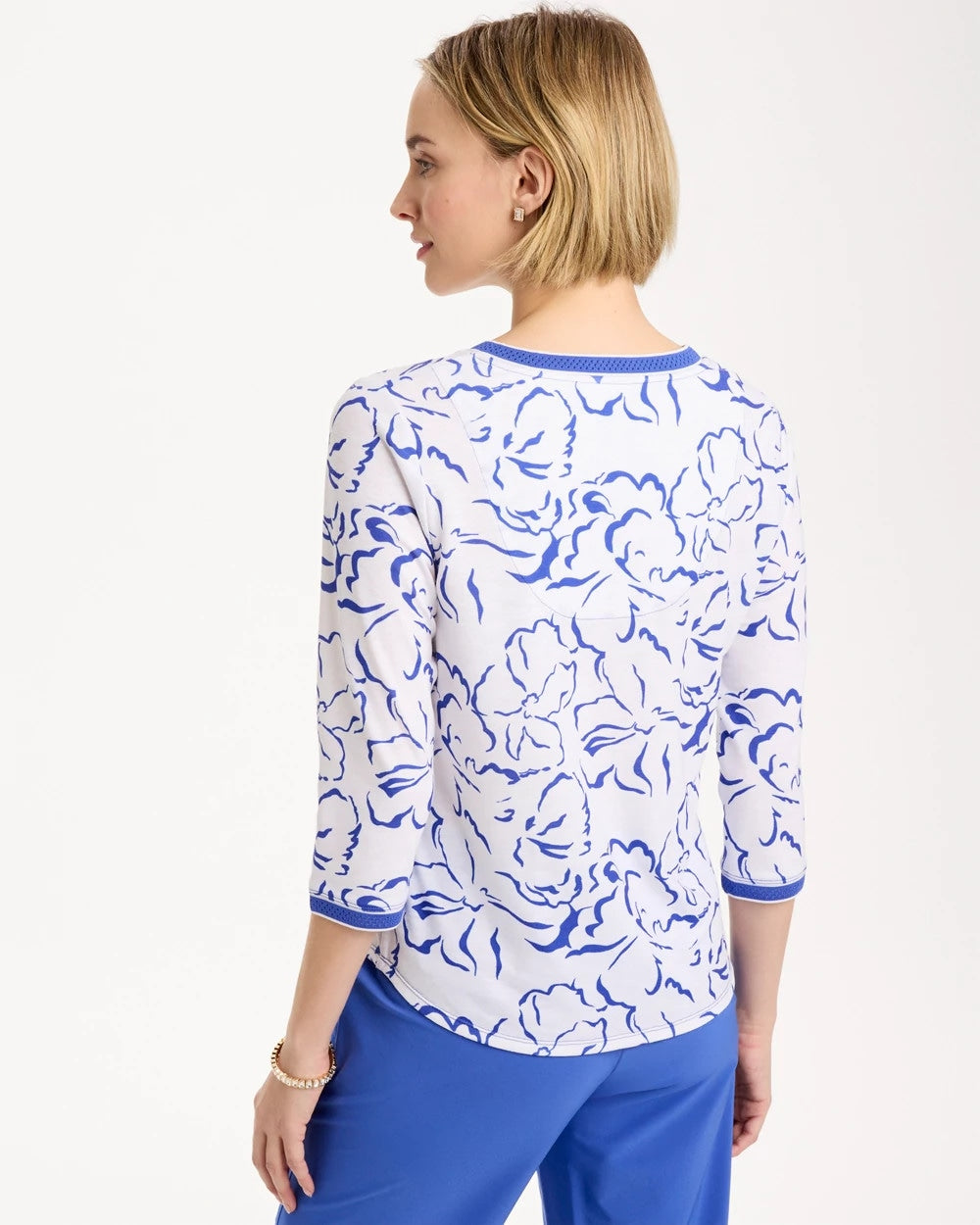 Chico's Quality - Zenergy® Slub Knit Mesh Trim Tee Amparo Blue