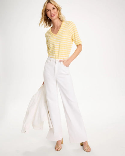 Chico's Customer Favorite - Striped Cotton Slub V-Neck Tee Golden Haze