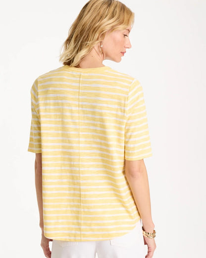 Chico's Customer Favorite - Striped Cotton Slub V-Neck Tee Golden Haze