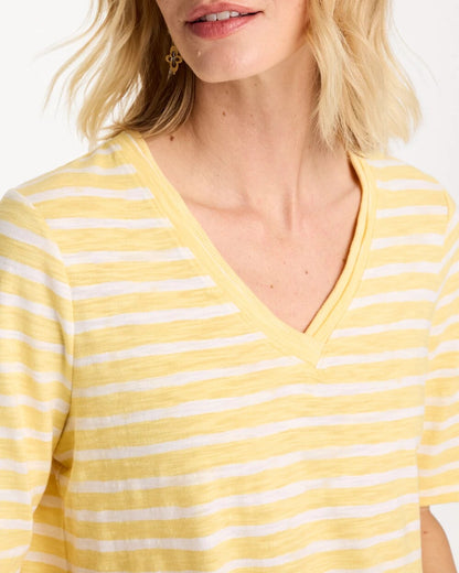 Chico's Customer Favorite - Striped Cotton Slub V-Neck Tee Golden Haze