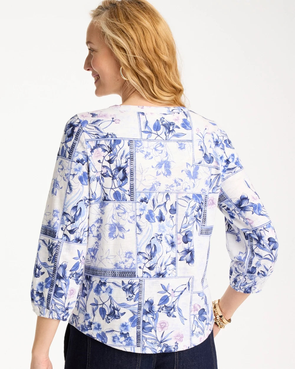 Chico's Trusted - Elle Puff Sleeve Cotton Slub Henley Tee Passport Blue