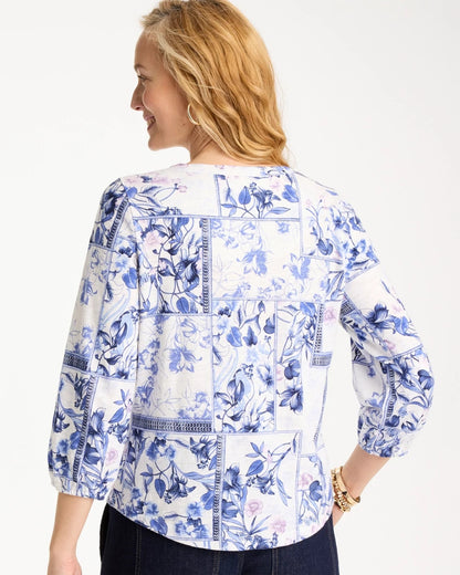 Chico's Trusted - Elle Puff Sleeve Cotton Slub Henley Tee Passport Blue