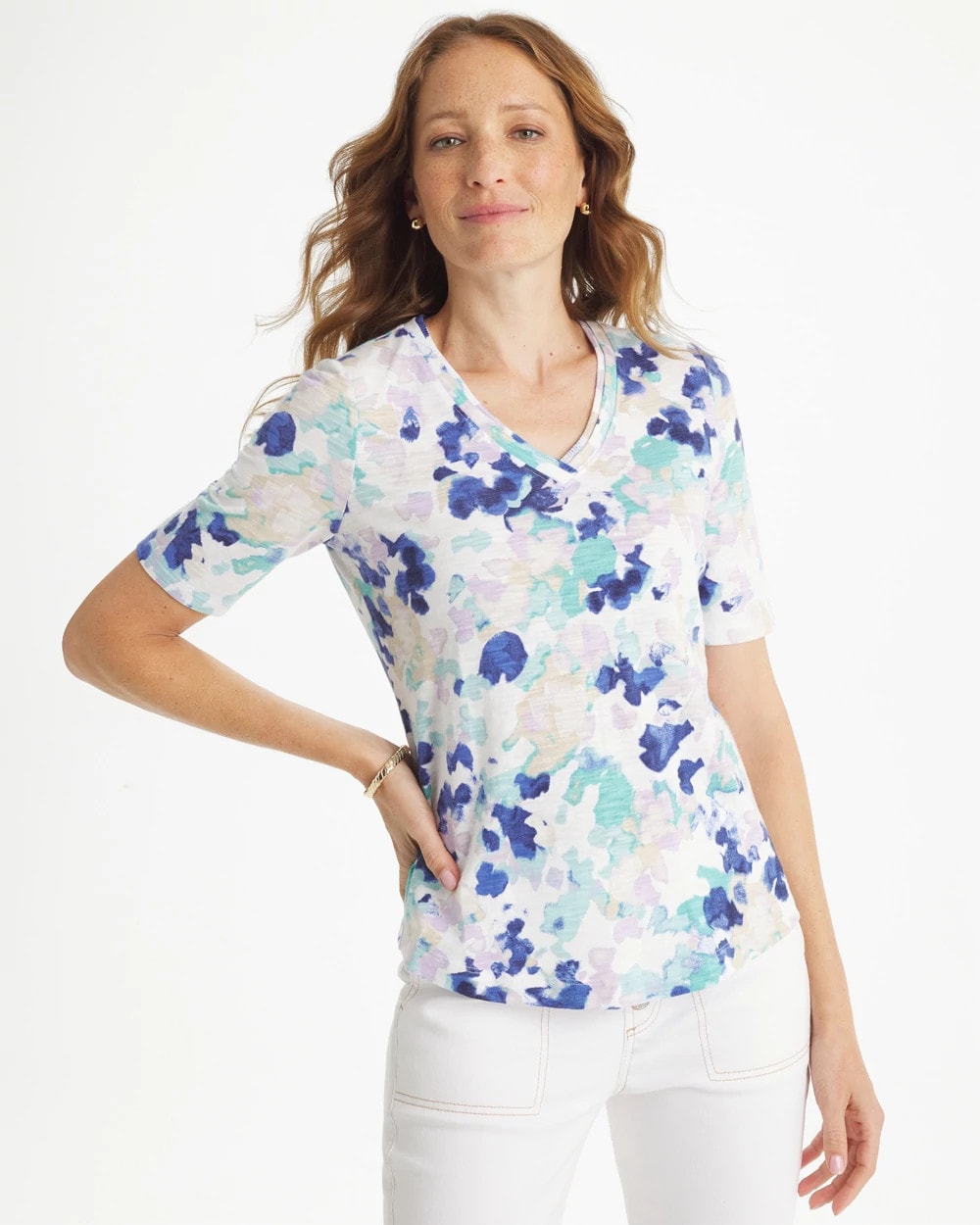 Chico's Trending - Pebbles Cotton Slub V-Neck Tee Black