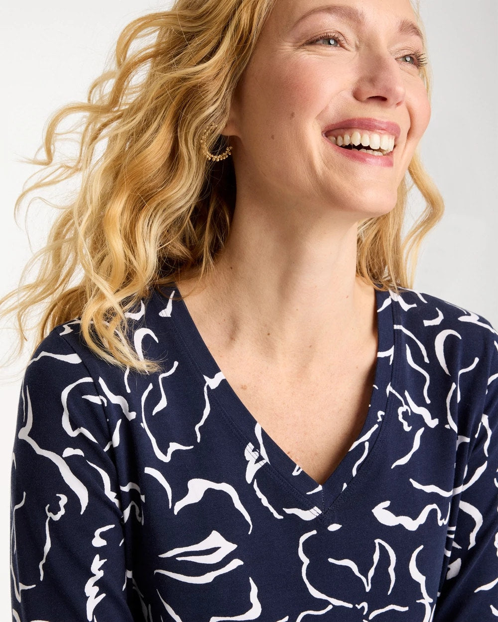 Chico's Sale - Maya Cotton Stretch 3/4 Sleeve Tee Passport Blue