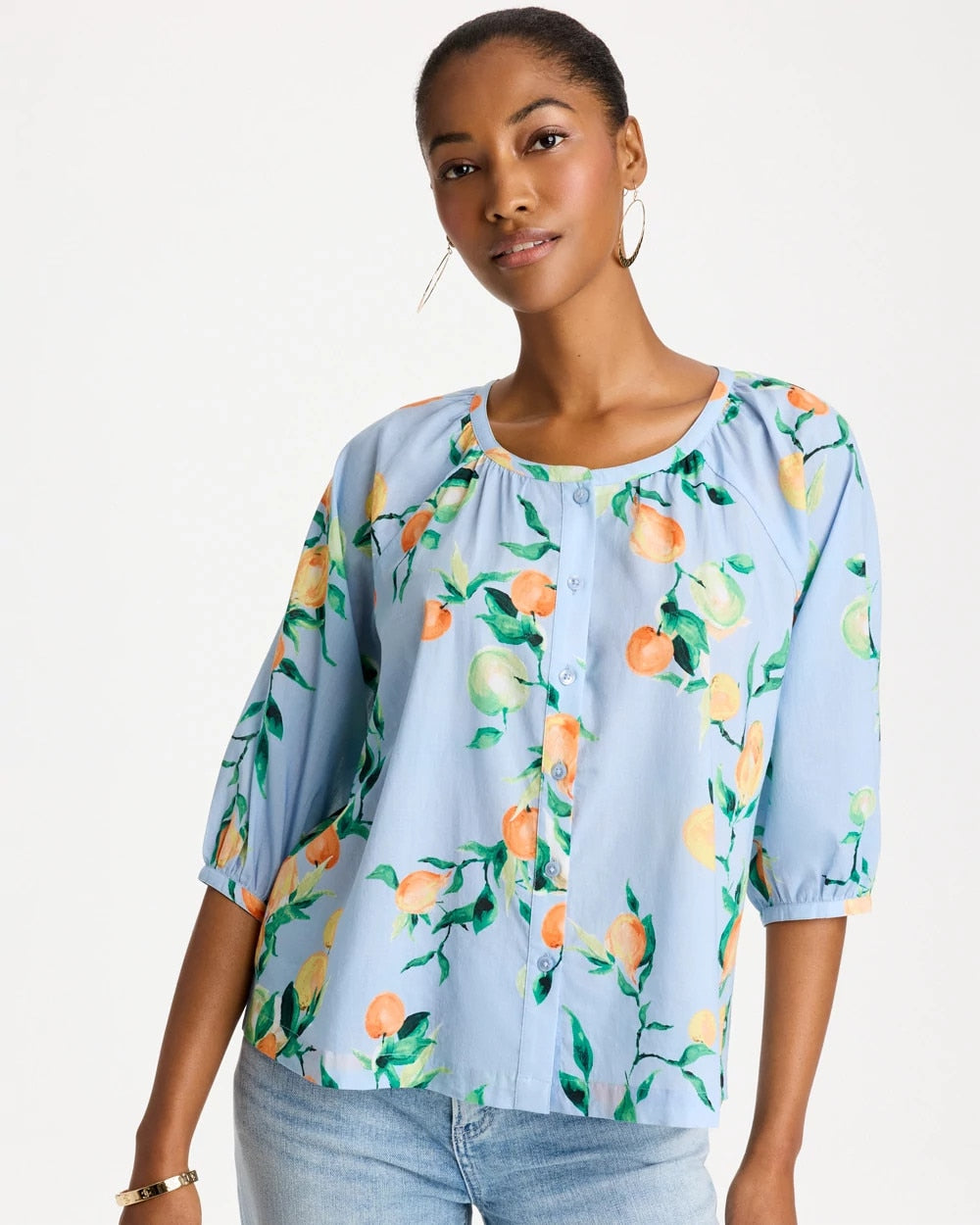 Chico's Value - Cotton Voile Printed Blouse Bondi Blue