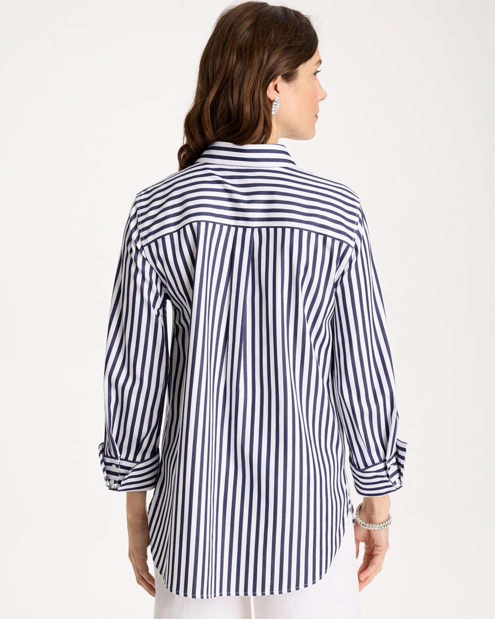 Chico's Classic - No Iron™ Stretch Striped Shirt Passport Blue