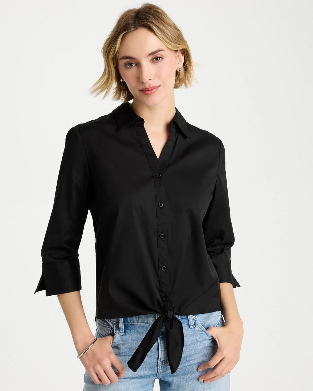 Chico's Best Price - Poplin Cotton Tie-Front Top Black