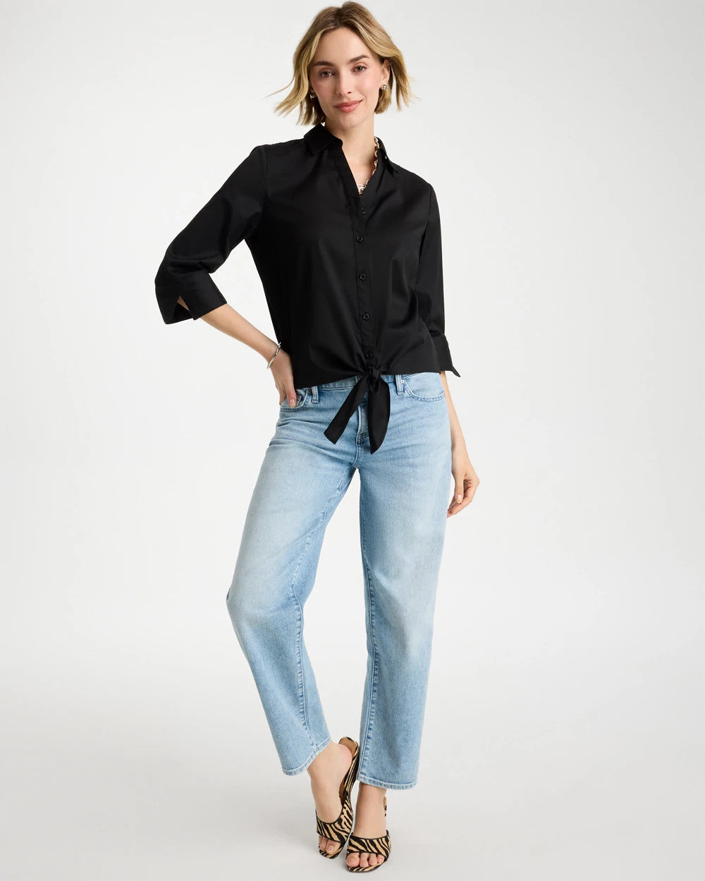 Chico's Best Price - Poplin Cotton Tie-Front Top Black