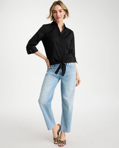 Chico's Best Price - Poplin Cotton Tie-Front Top Black