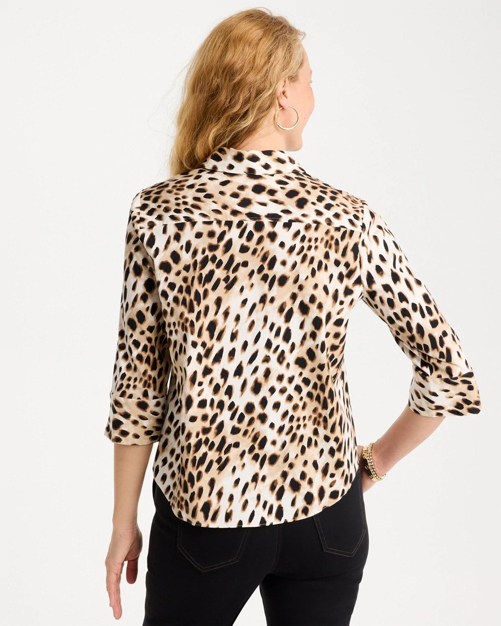 Chico's Premium - Poplin Cotton Animal Print Tie-Front Top Black