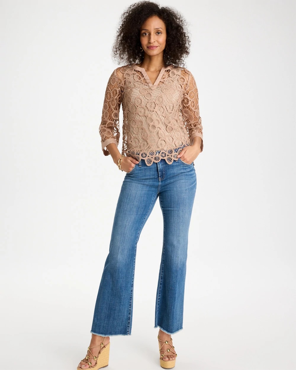 Chico's Value - Mixed-Media Medallion Lace Top Mocha Mousse