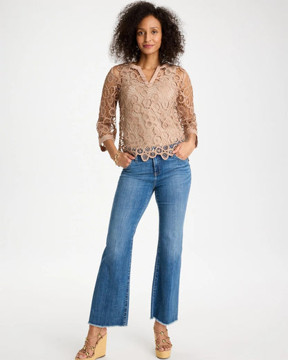 Chico's Value - Mixed-Media Medallion Lace Top Mocha Mousse