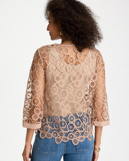 Chico's Value - Mixed-Media Medallion Lace Top Mocha Mousse
