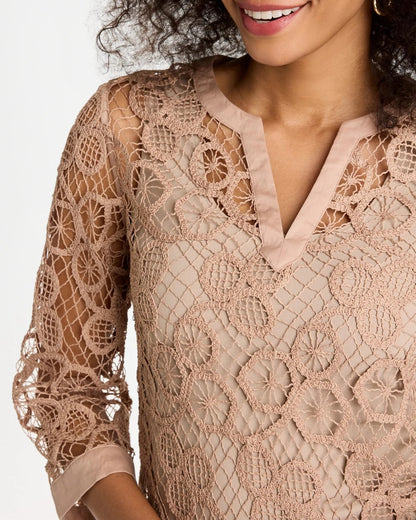 Chico's Value - Mixed-Media Medallion Lace Top Mocha Mousse