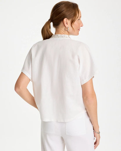 Chico's Signature - Linen Embellished Popover Top Alabaster