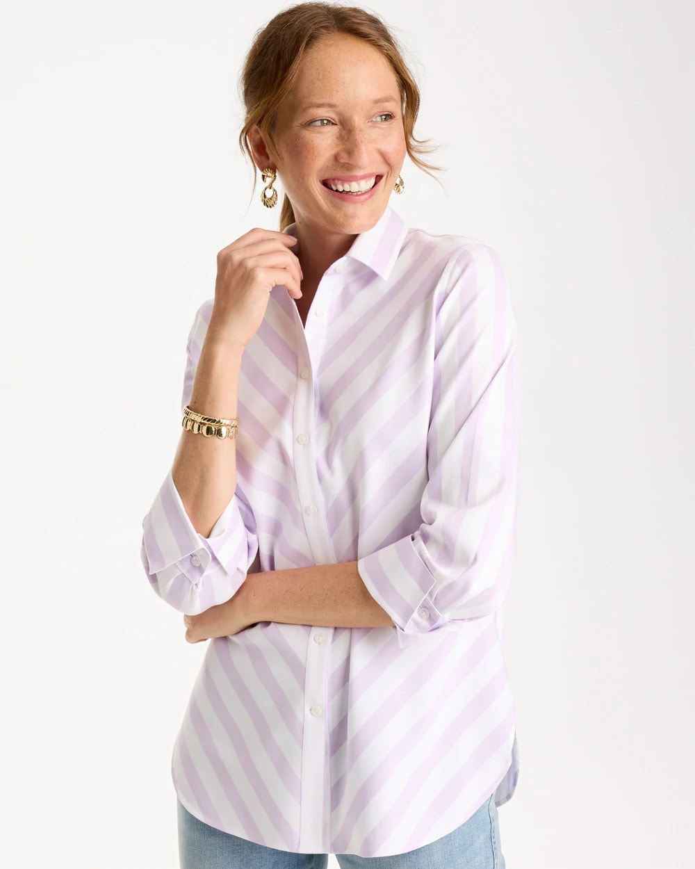 Chico's Exclusive - No Iron™ Stretch Striped Shirt Orchid Mist