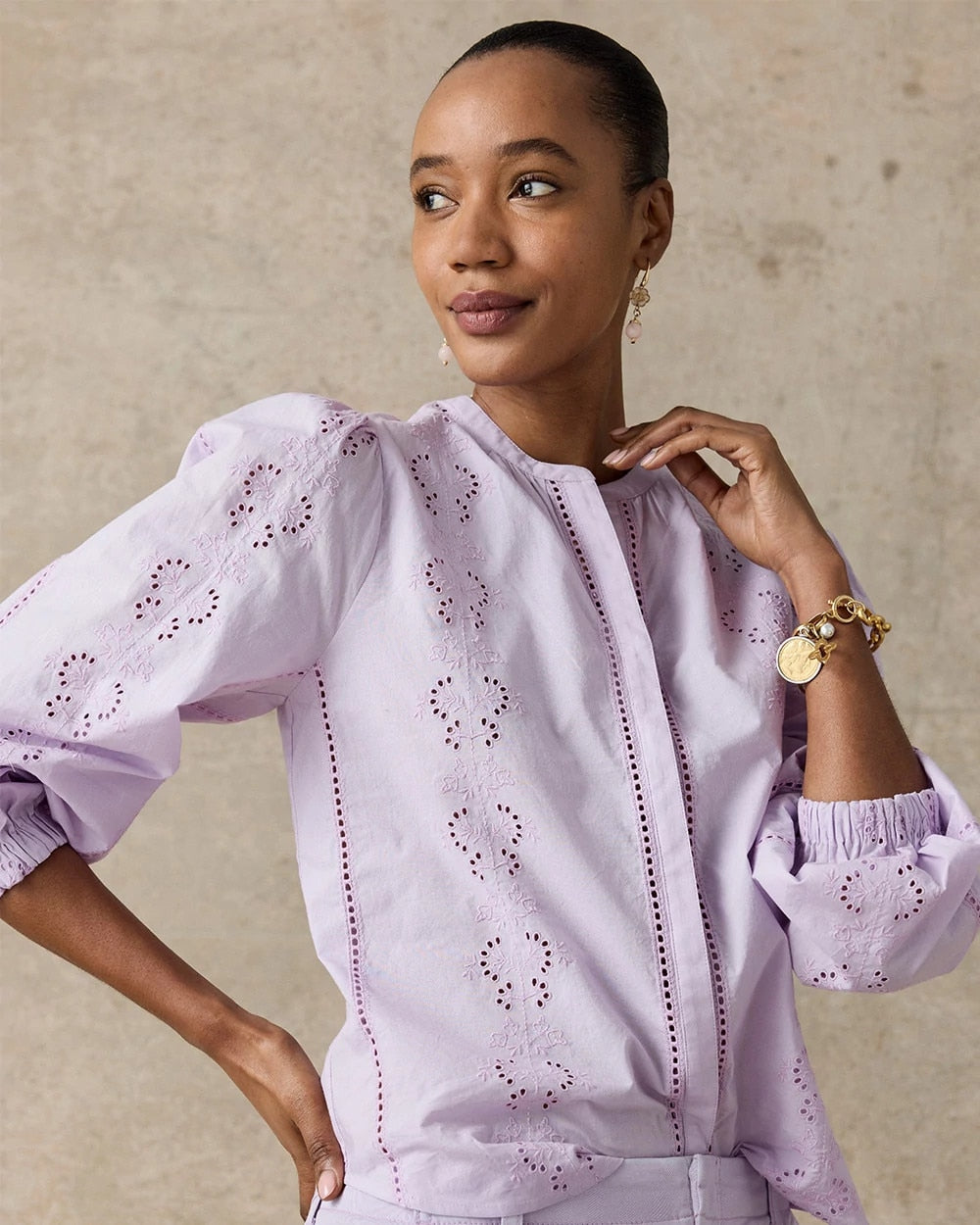 Chico's Hot Sale - Embroidered Top Orchid Mist