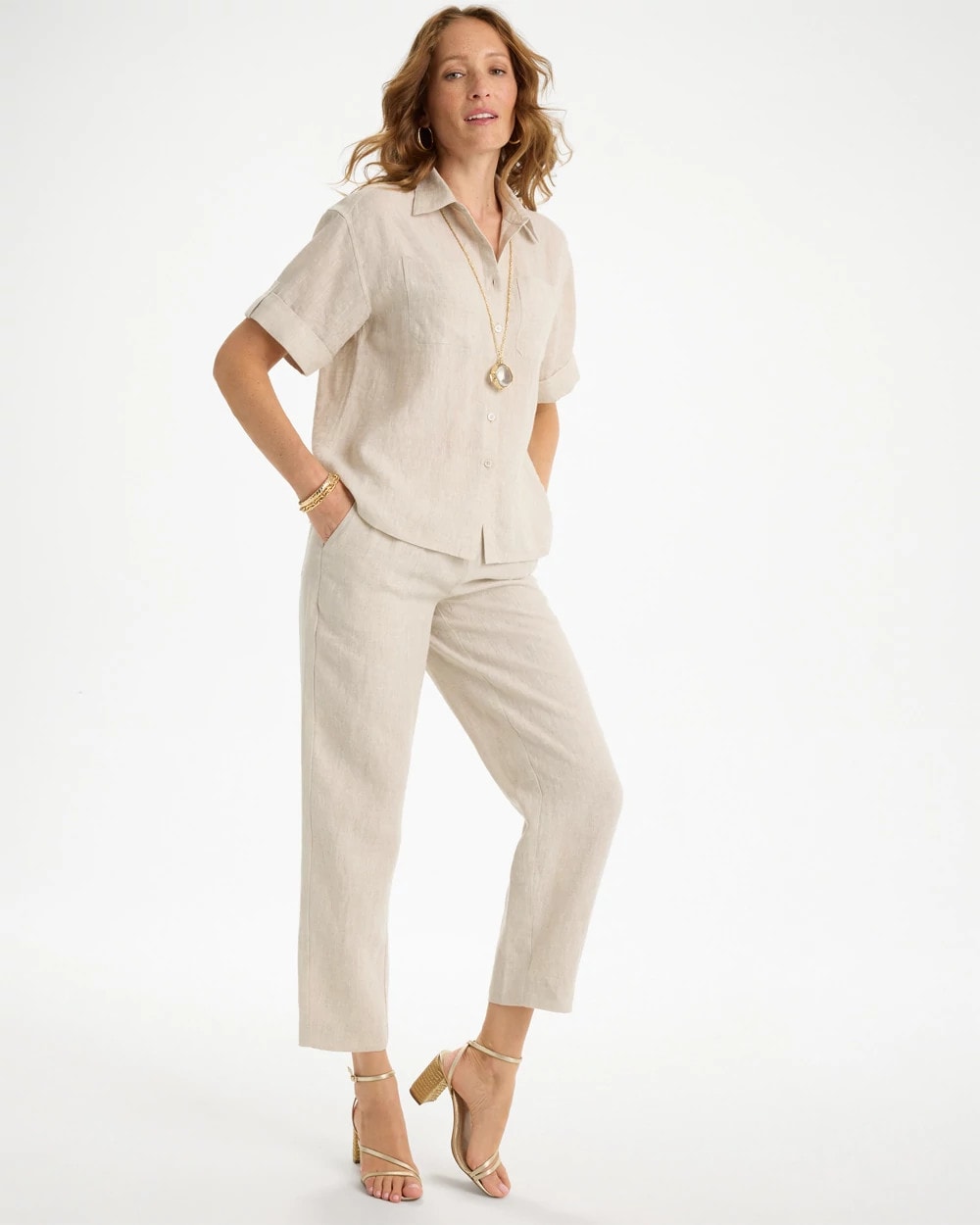Chico's Customer Favorite - Linen Camp Collared Shirt Oatmeal