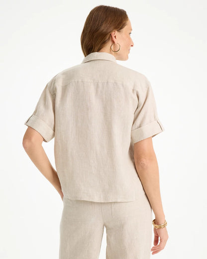 Chico's Customer Favorite - Linen Camp Collared Shirt Oatmeal