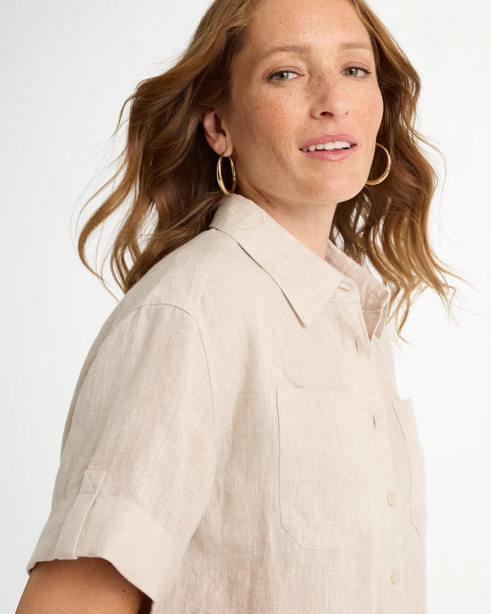 Chico's Customer Favorite - Linen Camp Collared Shirt Oatmeal