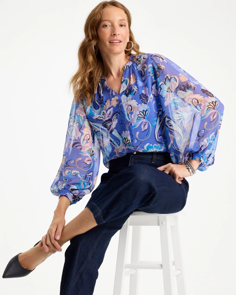 Chico's Recommended - Georgette Paisley Blouse Amparo Blue
