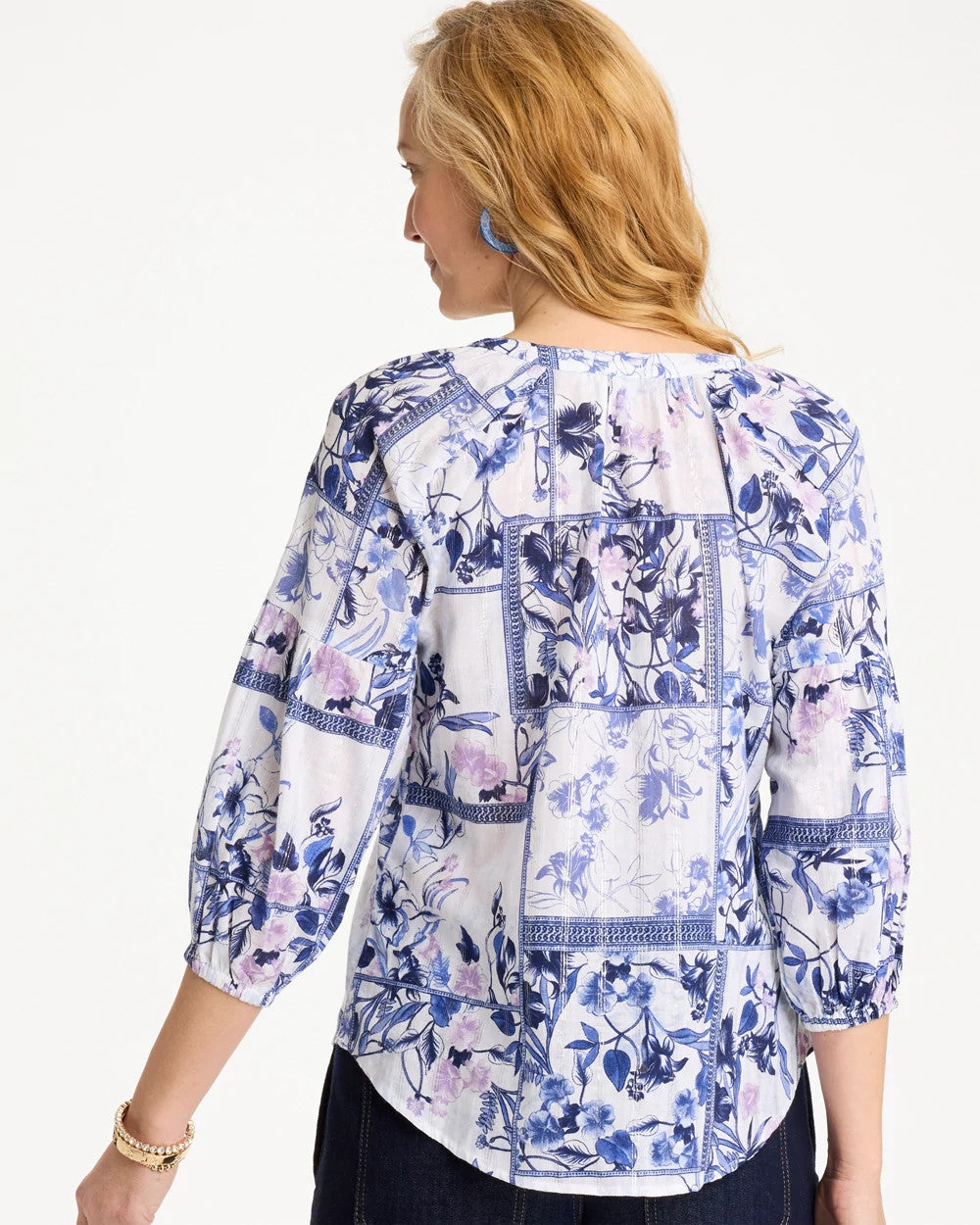 Chico's Best Price - Cotton Printed Billow Sleeve Blouse Amparo Blue