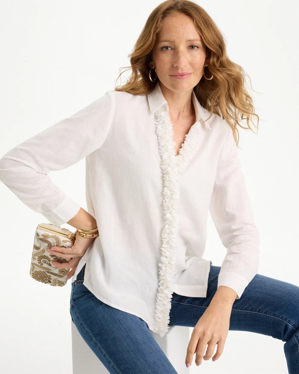 Chico's Special Offer - Linen Flower Embellished Blouse Alabaster
