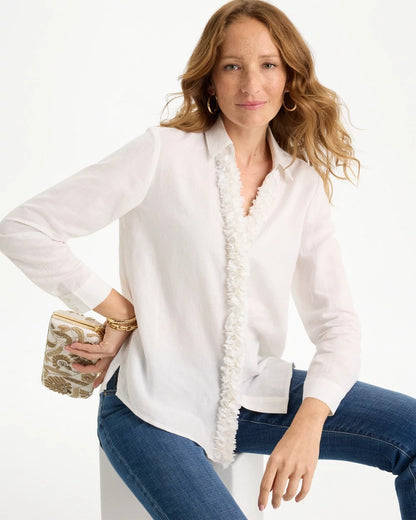 Chico's Special Offer - Linen Flower Embellished Blouse Alabaster