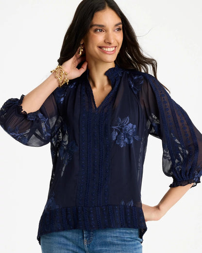 Chico's Recommended - Embellished Splitneck Blouse Passport Blue