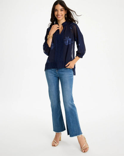 Chico's Recommended - Embellished Splitneck Blouse Passport Blue