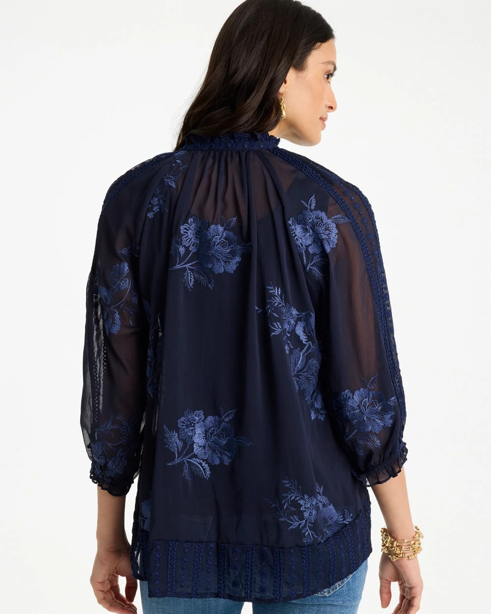 Chico's Recommended - Embellished Splitneck Blouse Passport Blue