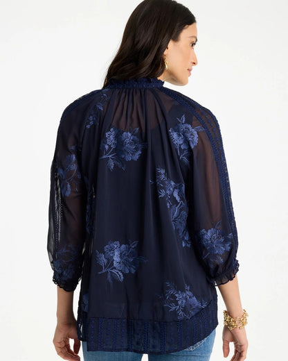 Chico's Recommended - Embellished Splitneck Blouse Passport Blue