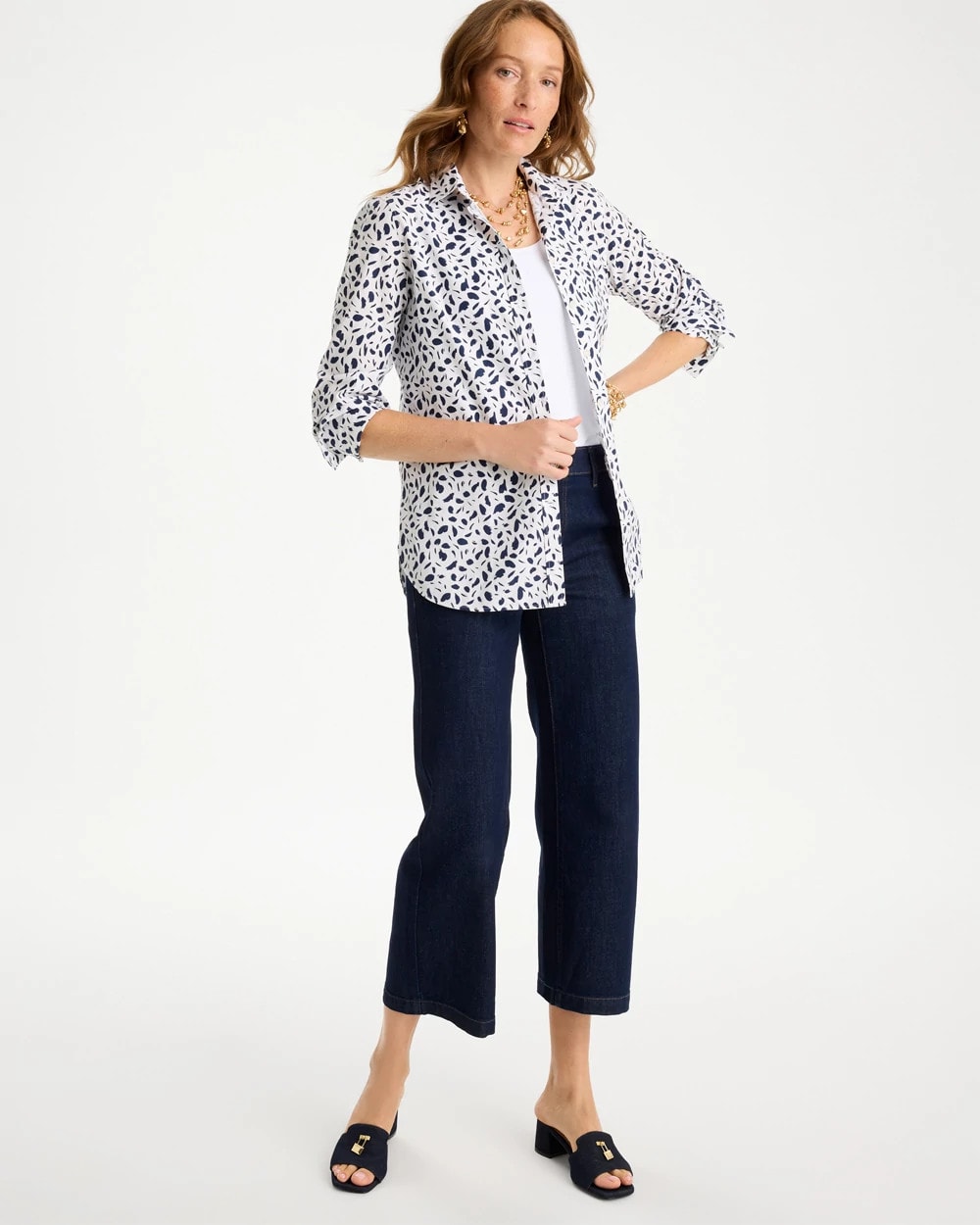 Chico's Top Pick - No Iron™ Stretch Printed Shirt Optic White