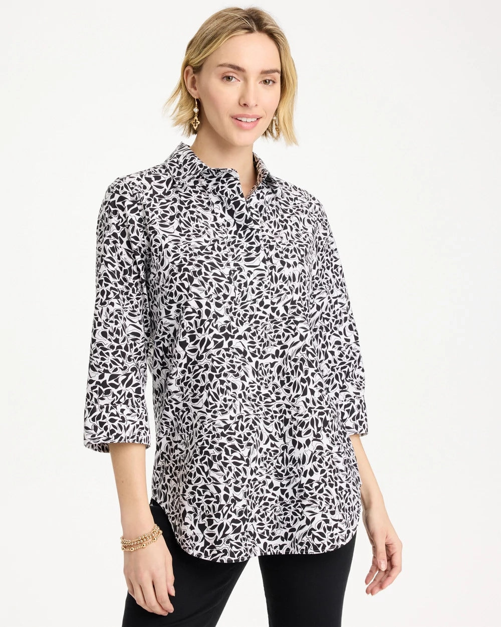 Chico's Quality - No Iron™ Stretch Printed Popover Black