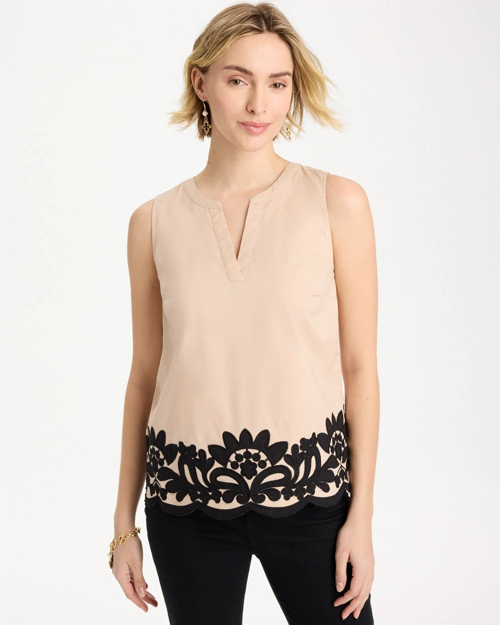 Chico's Recommended - Applique Embellished Sleeveless Top Tan Bisque