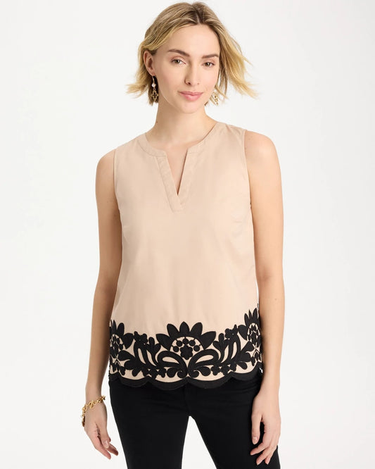 Chico's Recommended - Applique Embellished Sleeveless Top Tan Bisque