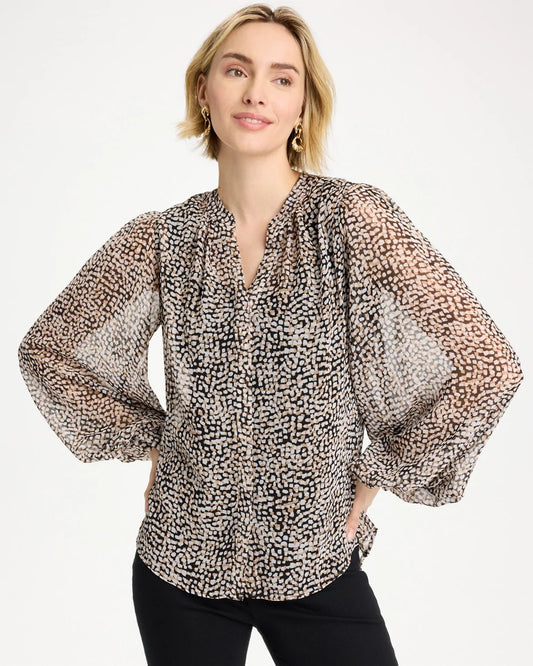 Chico's Classic - Georgette Printed Squares Blouse Black