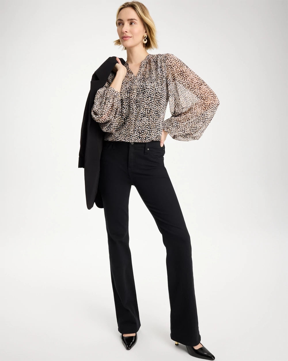 Chico's Classic - Georgette Printed Squares Blouse Black