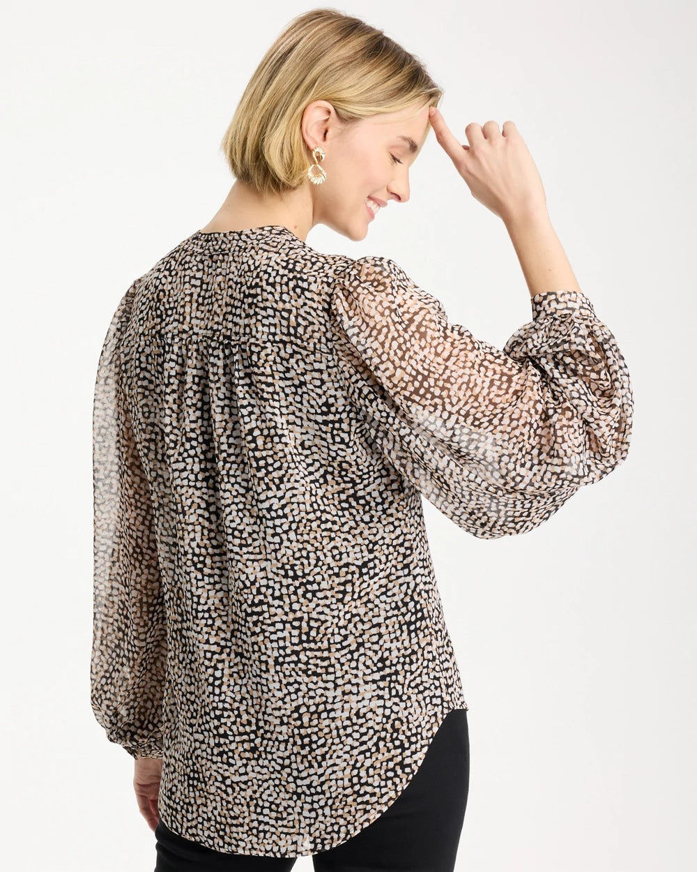 Chico's Classic - Georgette Printed Squares Blouse Black