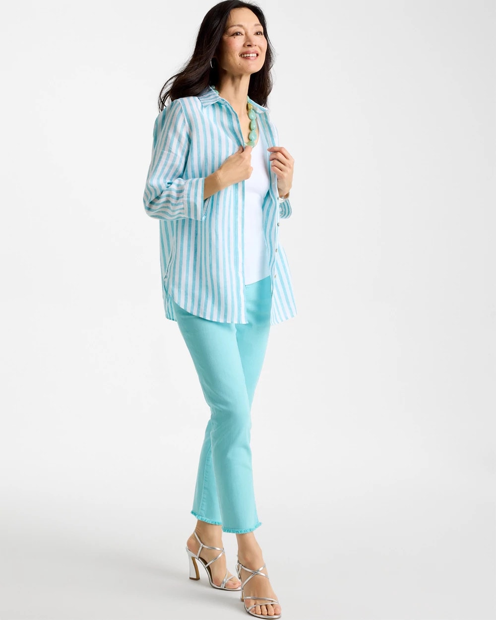Chico's Hot Sale - No Iron™ Linen Striped Shirt Oceano