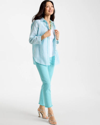 Chico's Hot Sale - No Iron™ Linen Striped Shirt Oceano