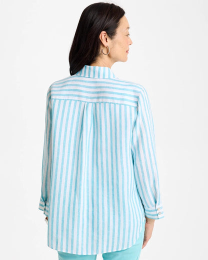 Chico's Hot Sale - No Iron™ Linen Striped Shirt Oceano