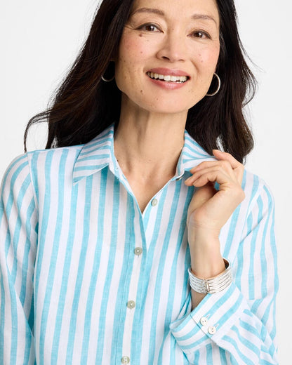 Chico's Hot Sale - No Iron™ Linen Striped Shirt Oceano
